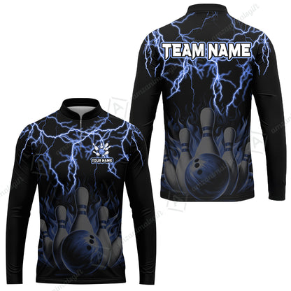 Customized Bowling Polo, Bowling & Pins Flame Thunder Pattern  Multicolor Option Customized Name, Team Name Polo Shirt For Bowling Team
