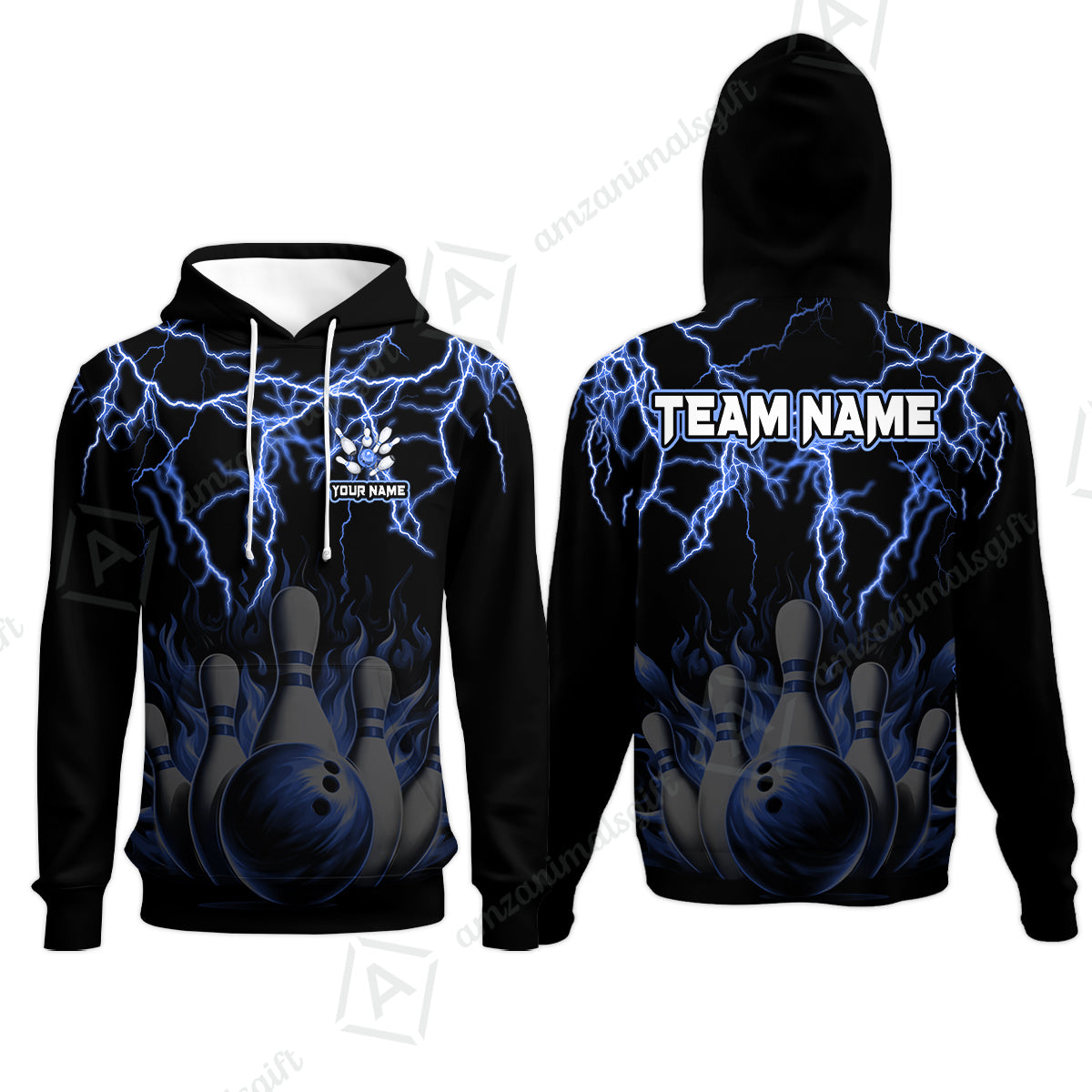 Customized Bowling Polo, Bowling & Pins Flame Thunder Pattern  Multicolor Option Customized Name, Team Name Polo Shirt For Bowling Team