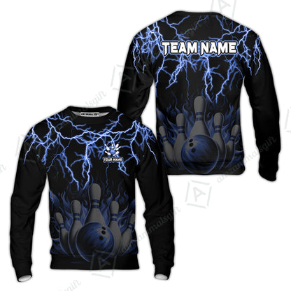Customized Bowling Polo, Bowling & Pins Flame Thunder Pattern  Multicolor Option Customized Name, Team Name Polo Shirt For Bowling Team