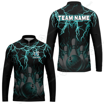 Customized Bowling Polo, Bowling & Pins Flame Thunder Pattern  Multicolor Option Customized Name, Team Name Polo Shirt For Bowling Team