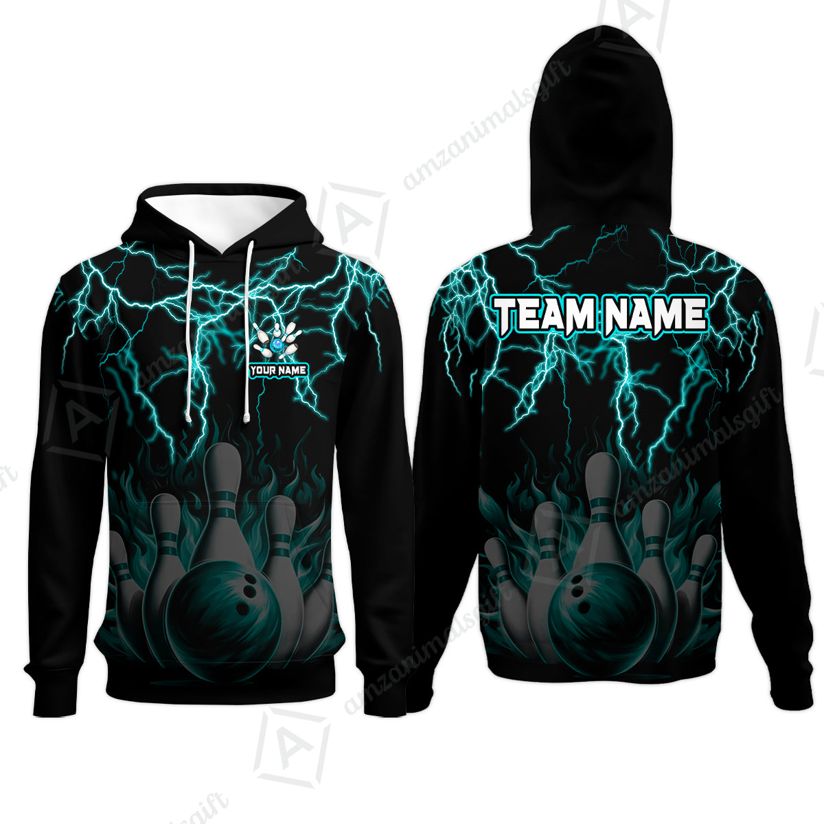 Customized Bowling Polo, Bowling & Pins Flame Thunder Pattern  Multicolor Option Customized Name, Team Name Polo Shirt For Bowling Team