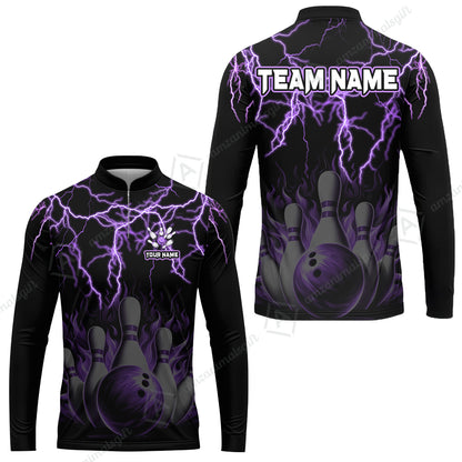 Customized Bowling Polo, Bowling & Pins Flame Thunder Pattern  Multicolor Option Customized Name, Team Name Polo Shirt For Bowling Team