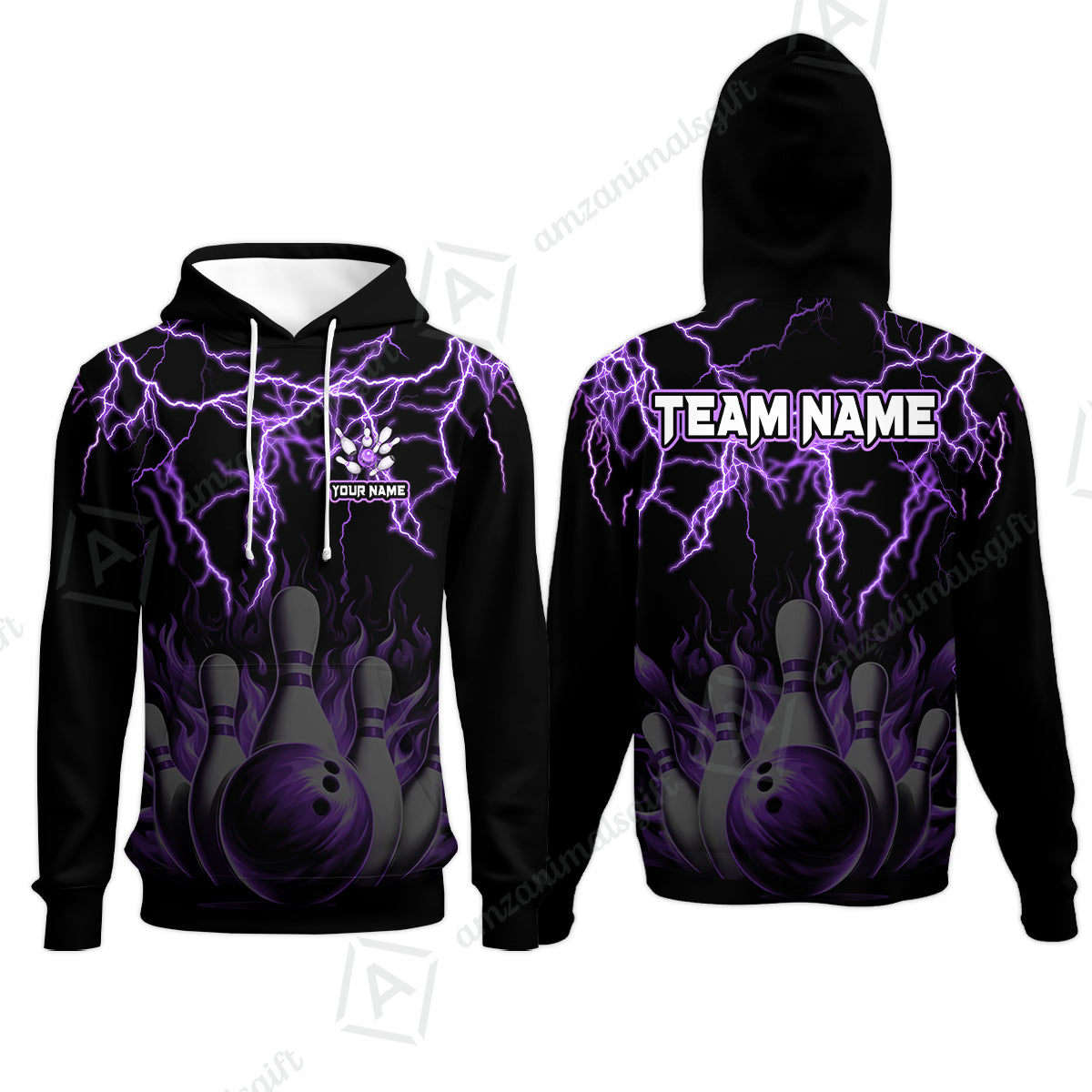 Customized Bowling Polo, Bowling & Pins Flame Thunder Pattern  Multicolor Option Customized Name, Team Name Polo Shirt For Bowling Team