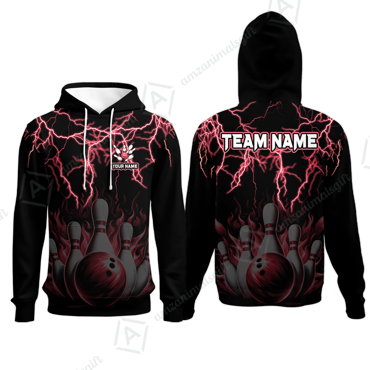 Customized Bowling Polo, Bowling & Pins Flame Thunder Pattern  Multicolor Option Customized Name, Team Name Polo Shirt For Bowling Team