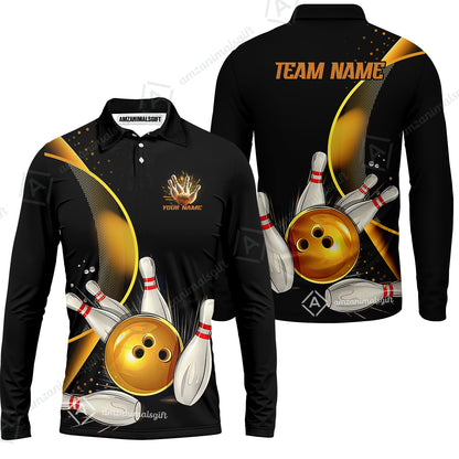 Customized Bowling Polo Shirt, Custom Black And Gold Bowling Team Shirts For Men And Women, Unisex Bowling League Jerseys Polo Shirts
