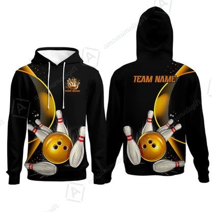 Customized Bowling Polo Shirt, Custom Black And Gold Bowling Team Shirts For Men And Women, Unisex Bowling League Jerseys Polo Shirts