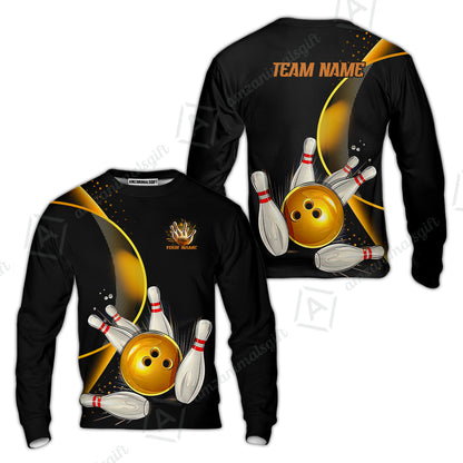 Customized Bowling Polo Shirt, Custom Black And Gold Bowling Team Shirts For Men And Women, Unisex Bowling League Jerseys Polo Shirts