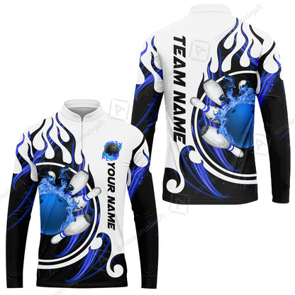 Customized Bowling Jersey Shirt, Fire Blaster Bowling And Pins Multicolor Option Customized Name, Team Name Jerseys Polo Shirts For Bowling Team