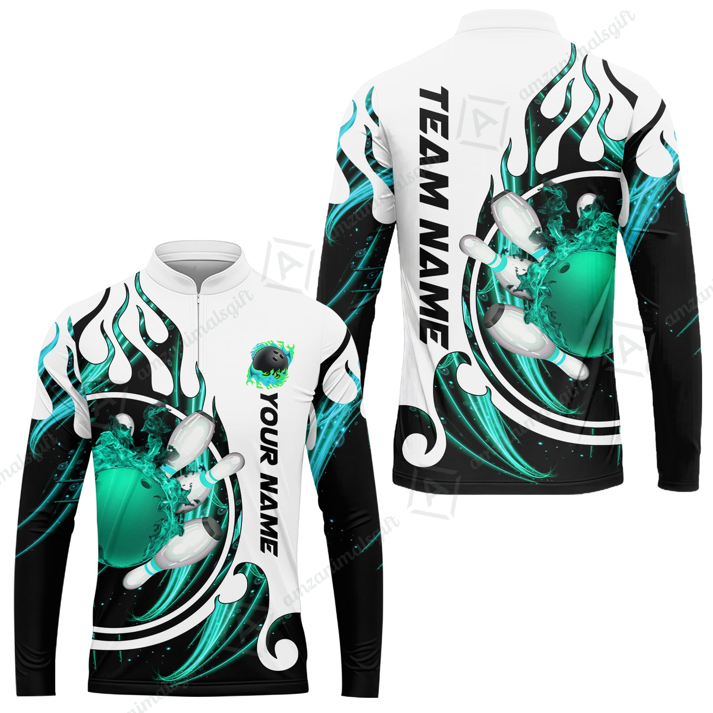 Customized Bowling Jersey Shirt, Fire Blaster Bowling And Pins Multicolor Option Customized Name, Team Name Jerseys Polo Shirts For Bowling Team