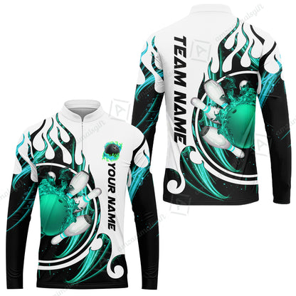 Customized Bowling Jersey Shirt, Fire Blaster Bowling And Pins Multicolor Option Customized Name, Team Name Jerseys Polo Shirts For Bowling Team
