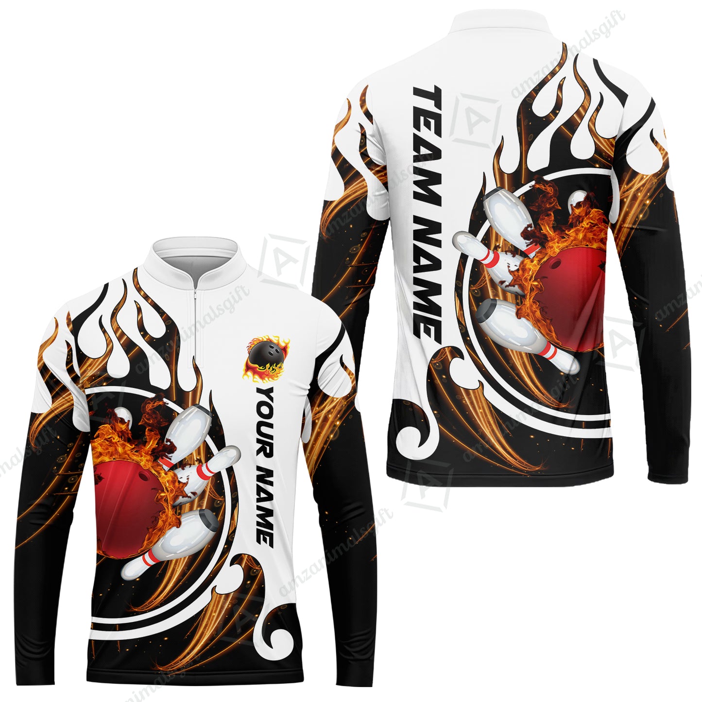 Customized Bowling Jersey Shirt, Fire Blaster Bowling And Pins Multicolor Option Customized Name, Team Name Jerseys Polo Shirts For Bowling Team