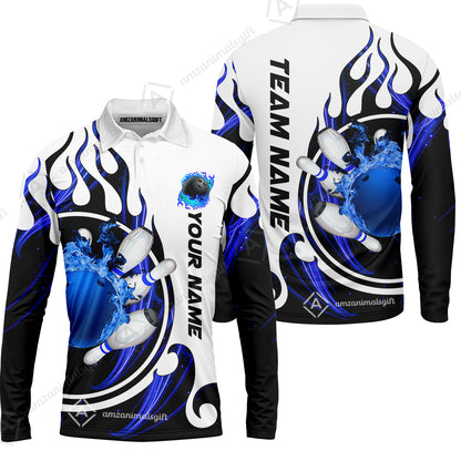 Customized Bowling Jersey Shirt, Fire Blaster Bowling And Pins Multicolor Option Customized Name, Team Name Jerseys Polo Shirts For Bowling Team