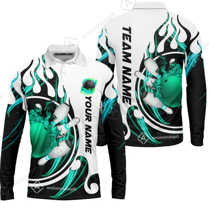 Customized Bowling Jersey Shirt, Fire Blaster Bowling And Pins Multicolor Option Customized Name, Team Name Jerseys Polo Shirts For Bowling Team