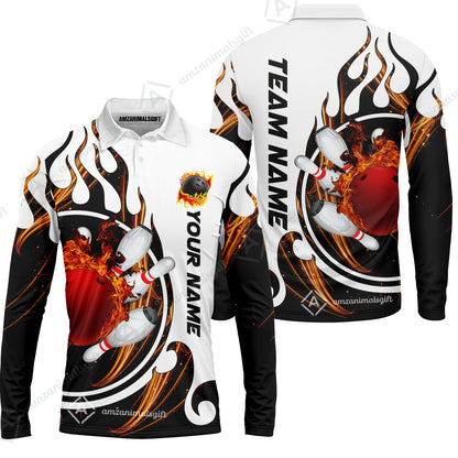 Customized Bowling Jersey Shirt, Fire Blaster Bowling And Pins Multicolor Option Customized Name, Team Name Jerseys Polo Shirts For Bowling Team