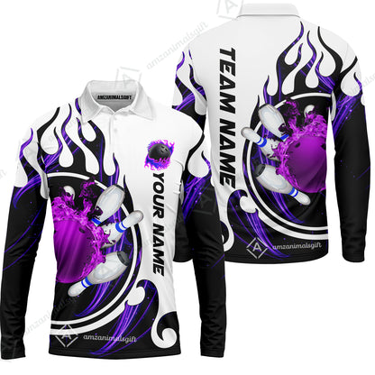 Customized Bowling Jersey Shirt, Fire Blaster Bowling And Pins Multicolor Option Customized Name, Team Name Jerseys Polo Shirts For Bowling Team