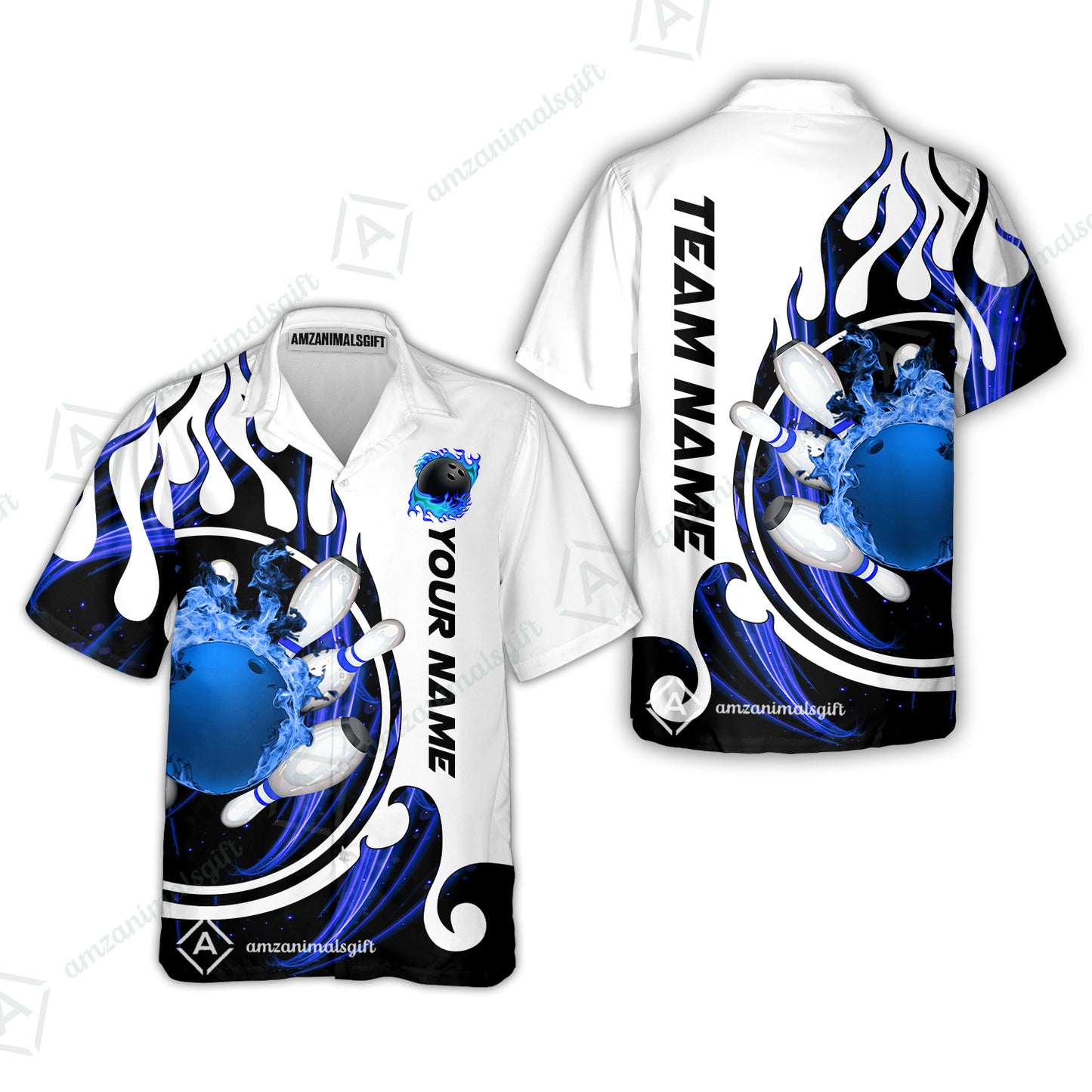 Customized Bowling Jersey Shirt, Fire Blaster Bowling And Pins Multicolor Option Customized Name, Team Name Jerseys Polo Shirts For Bowling Team