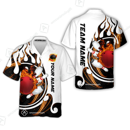 Customized Bowling Jersey Shirt, Fire Blaster Bowling And Pins Multicolor Option Customized Name, Team Name Jerseys Polo Shirts For Bowling Team