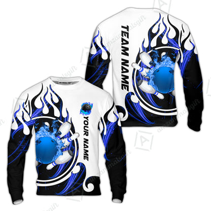 Customized Bowling Jersey Shirt, Fire Blaster Bowling And Pins Multicolor Option Customized Name, Team Name Jerseys Polo Shirts For Bowling Team