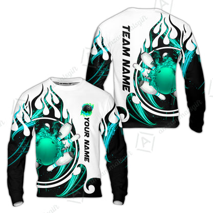 Customized Bowling Jersey Shirt, Fire Blaster Bowling And Pins Multicolor Option Customized Name, Team Name Jerseys Polo Shirts For Bowling Team