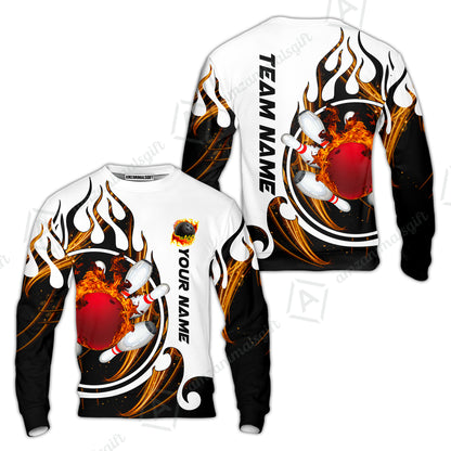 Customized Bowling Jersey Shirt, Fire Blaster Bowling And Pins Multicolor Option Customized Name, Team Name Jerseys Polo Shirts For Bowling Team