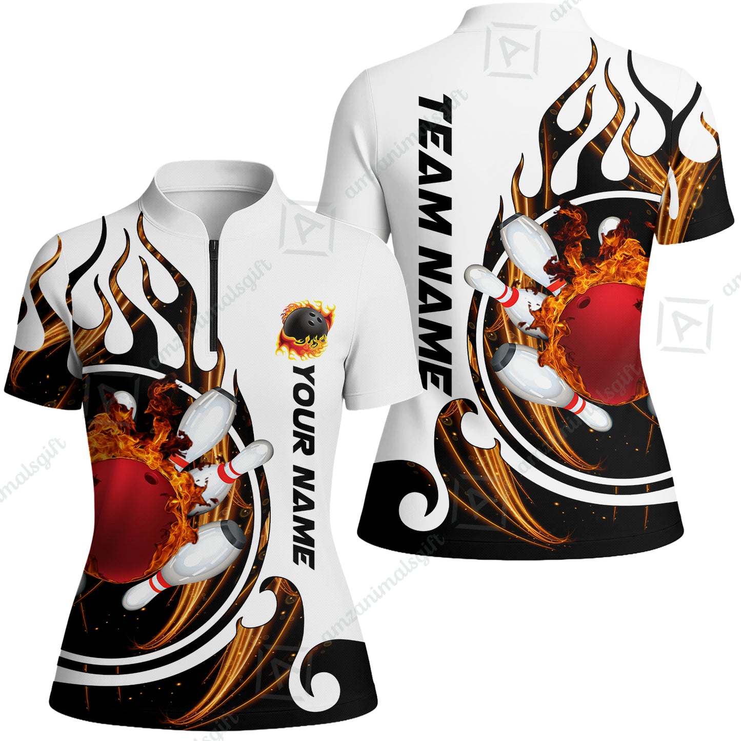 Customized Bowling Jersey Shirt, Fire Blaster Bowling And Pins Multicolor Option Customized Name, Team Name Jerseys Polo Shirts For Bowling Team