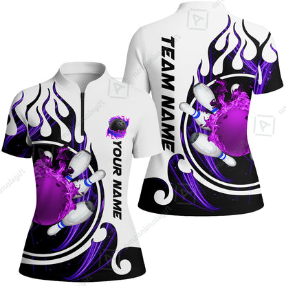 Customized Bowling Jersey Shirt, Fire Blaster Bowling And Pins Multicolor Option Customized Name, Team Name Jerseys Polo Shirts For Bowling Team
