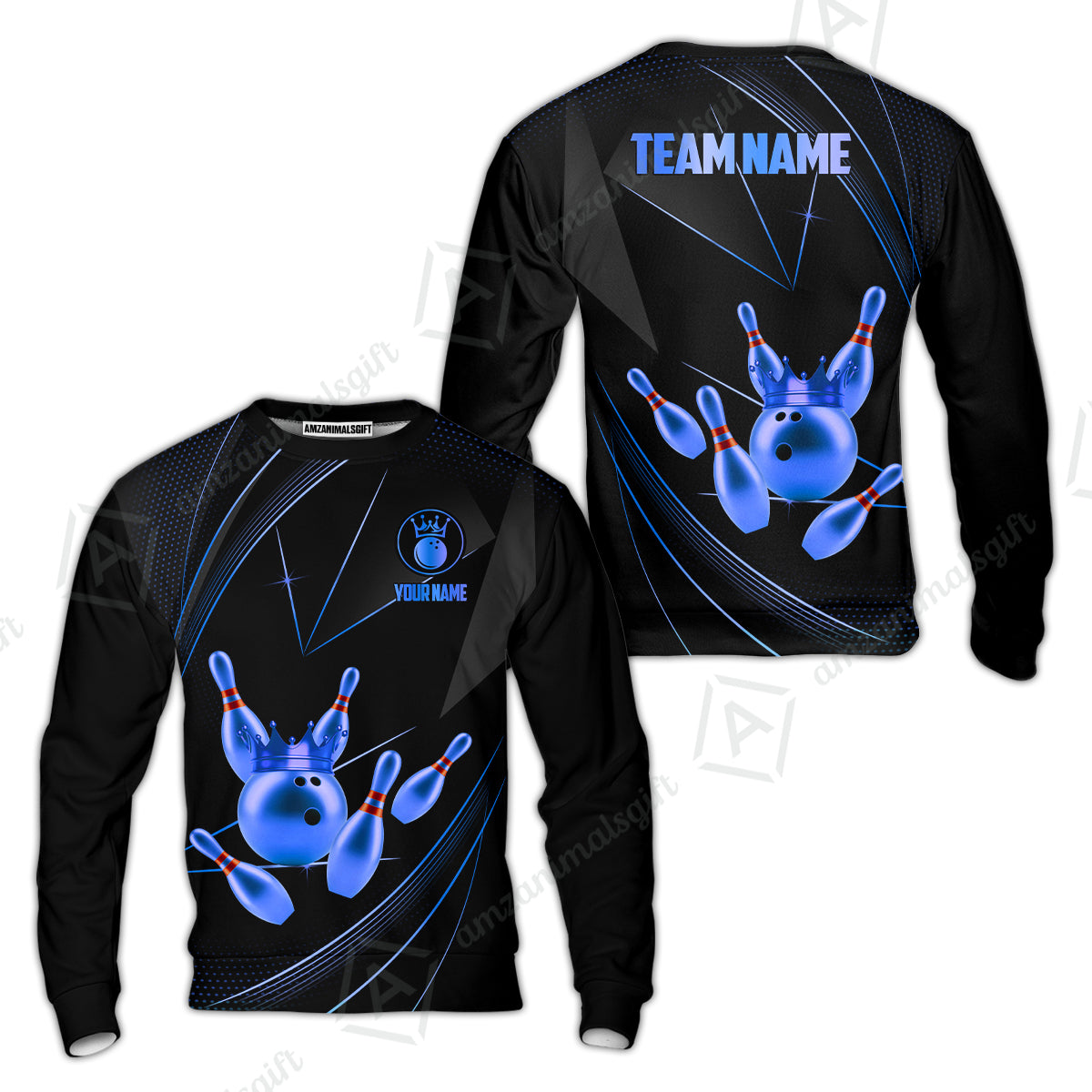 Custom bowling uniforms, Bowling Jerseys Shirts, Bowling Ball & Pins Premium Crown Customized Name And Team Name For Bowling Team Men Women