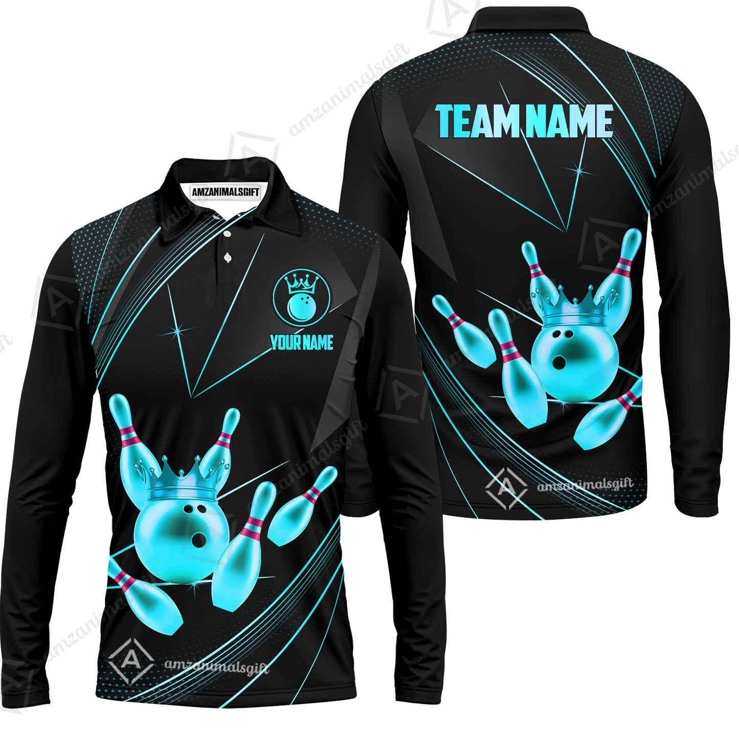 Custom bowling uniforms, Bowling Jerseys Shirts, Bowling Ball & Pins Premium Crown Customized Name And Team Name For Bowling Team Men Women