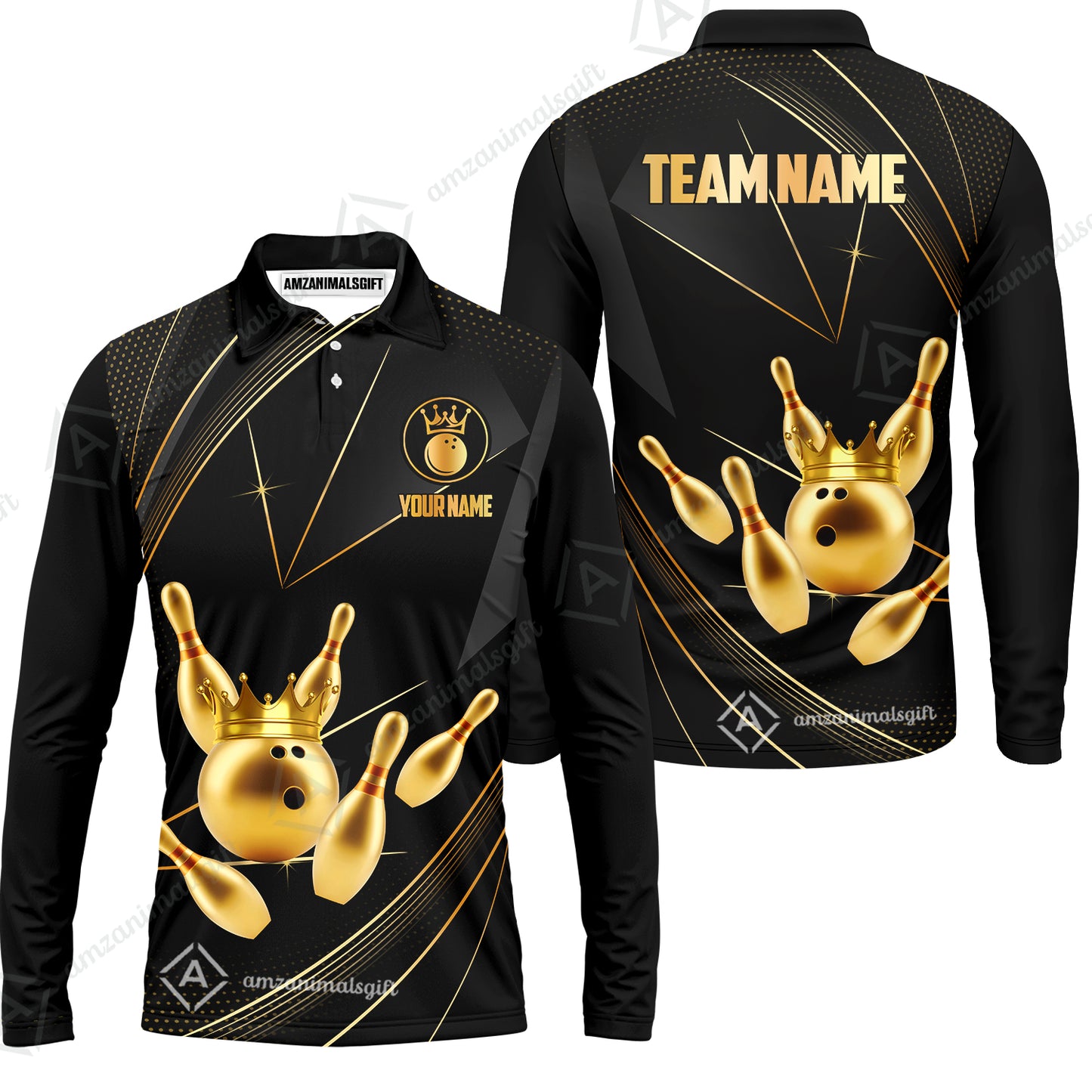 Custom bowling uniforms, Bowling Jerseys Shirts, Bowling Ball & Pins Premium Crown Customized Name And Team Name For Bowling Team Men Women