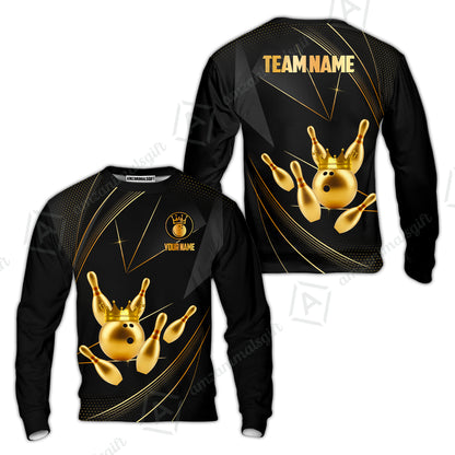 Custom bowling uniforms, Bowling Jerseys Shirts, Bowling Ball & Pins Premium Crown Customized Name And Team Name For Bowling Team Men Women