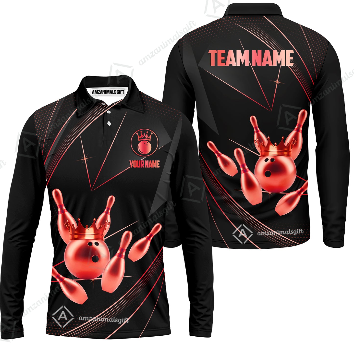 Custom bowling uniforms, Bowling Jerseys Shirts, Bowling Ball & Pins Premium Crown Customized Name And Team Name For Bowling Team Men Women