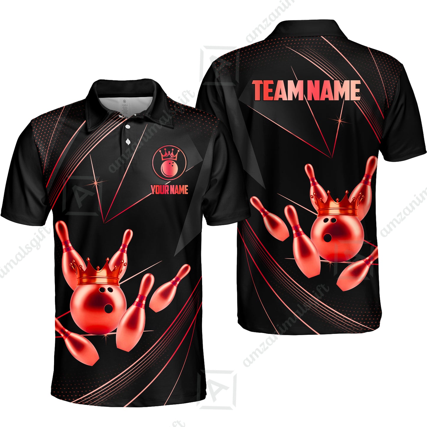 Custom bowling uniforms, Bowling Jerseys Shirts, Bowling Ball & Pins Premium Crown Customized Name And Team Name For Bowling Team Men Women