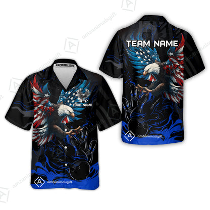 Custom Bowling Team Jerseys, Bowling uniforms Quarter-Zip Polo, Bowling Ball & Pins Almighty American Eagle Customized Name And Team Name