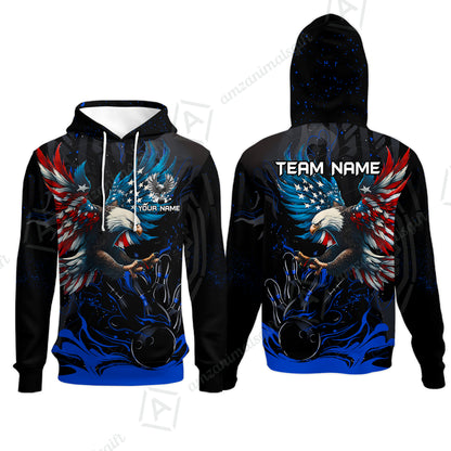 Custom Bowling Team Jerseys, Bowling uniforms Quarter-Zip Polo, Bowling Ball & Pins Almighty American Eagle Customized Name And Team Name