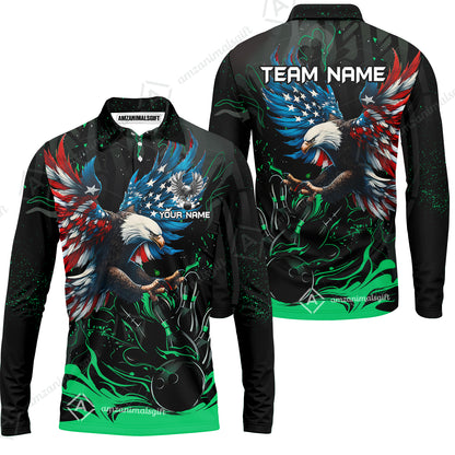 Custom Bowling Team Jerseys, Bowling uniforms Quarter-Zip Polo, Bowling Ball & Pins Almighty American Eagle Customized Name And Team Name