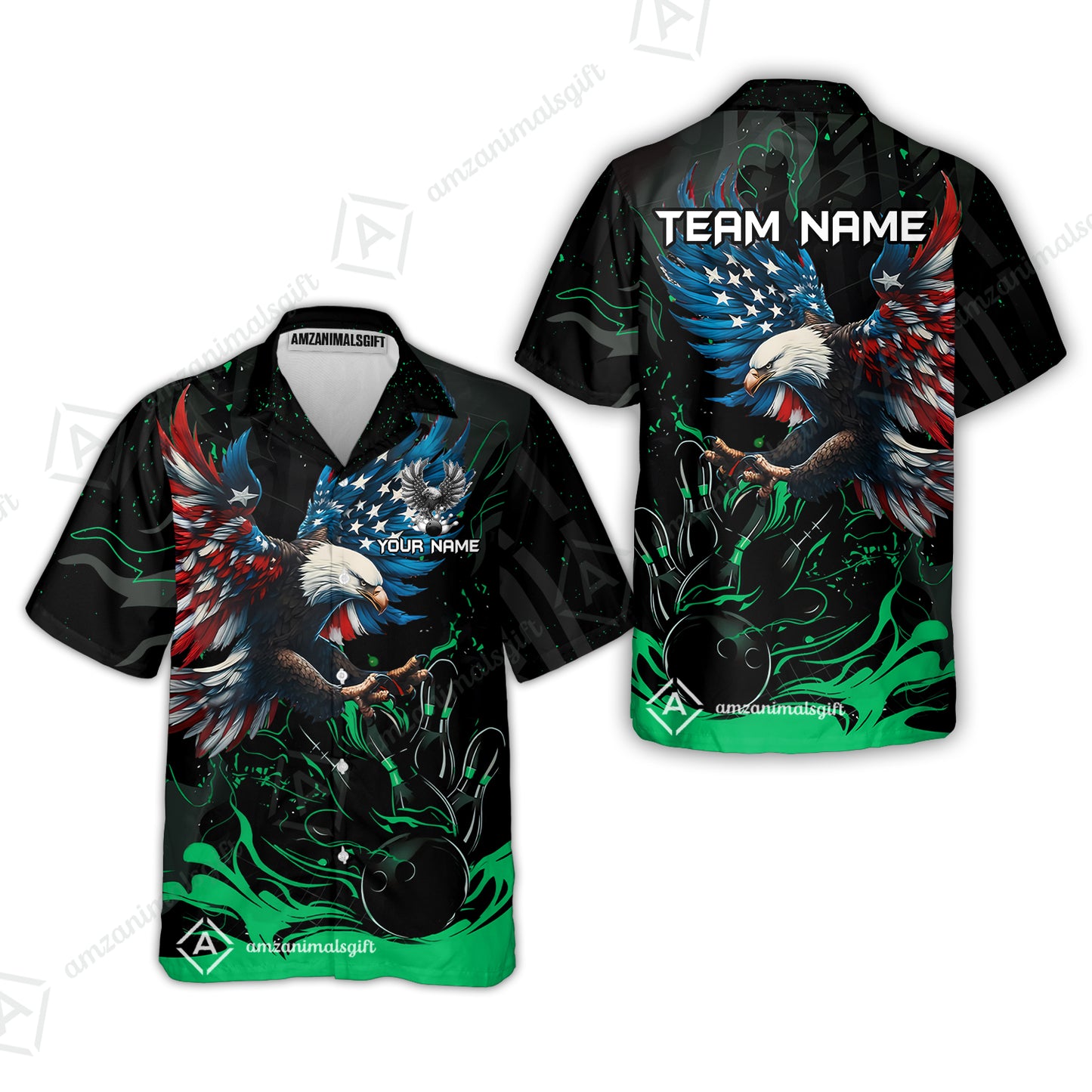 Custom Bowling Team Jerseys, Bowling uniforms Quarter-Zip Polo, Bowling Ball & Pins Almighty American Eagle Customized Name And Team Name