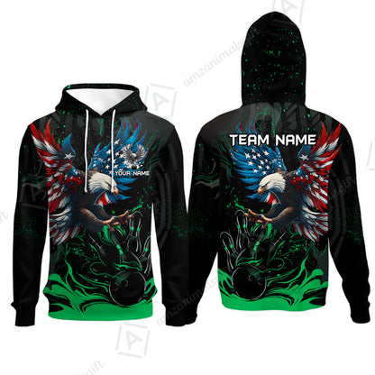 Custom Bowling Team Jerseys, Bowling uniforms Quarter-Zip Polo, Bowling Ball & Pins Almighty American Eagle Customized Name And Team Name