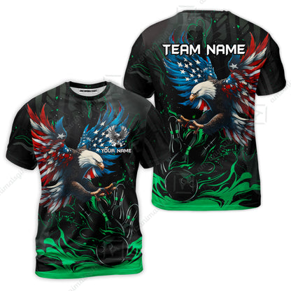 Custom Bowling Team Jerseys, Bowling uniforms Quarter-Zip Polo, Bowling Ball & Pins Almighty American Eagle Customized Name And Team Name