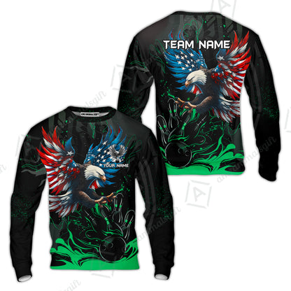 Custom Bowling Team Jerseys, Bowling uniforms Quarter-Zip Polo, Bowling Ball & Pins Almighty American Eagle Customized Name And Team Name