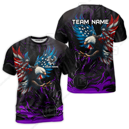 Custom Bowling Team Jerseys, Bowling uniforms Quarter-Zip Polo, Bowling Ball & Pins Almighty American Eagle Customized Name And Team Name