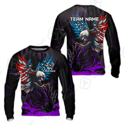 Custom Bowling Team Jerseys, Bowling uniforms Quarter-Zip Polo, Bowling Ball & Pins Almighty American Eagle Customized Name And Team Name