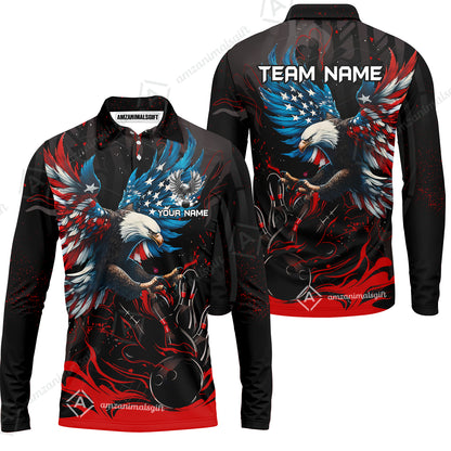 Custom Bowling Team Jerseys, Bowling uniforms Quarter-Zip Polo, Bowling Ball & Pins Almighty American Eagle Customized Name And Team Name