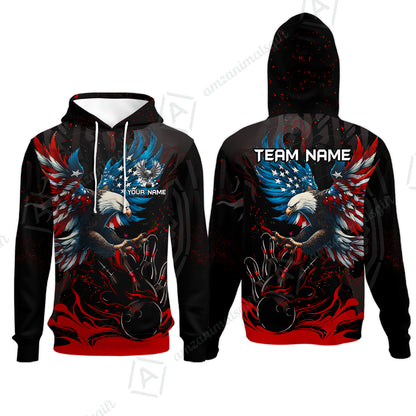 Custom Bowling Team Jerseys, Bowling uniforms Quarter-Zip Polo, Bowling Ball & Pins Almighty American Eagle Customized Name And Team Name
