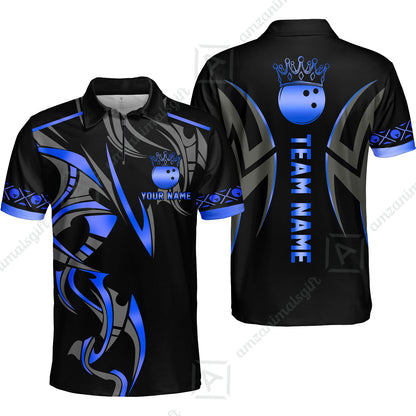 Custom Bowling Quater-Zip Polo Shirt, Bowling Uniforms Quarter-Zip Polo, Bowling Ball Crown Multicolor Options Personalized Name And Team Name