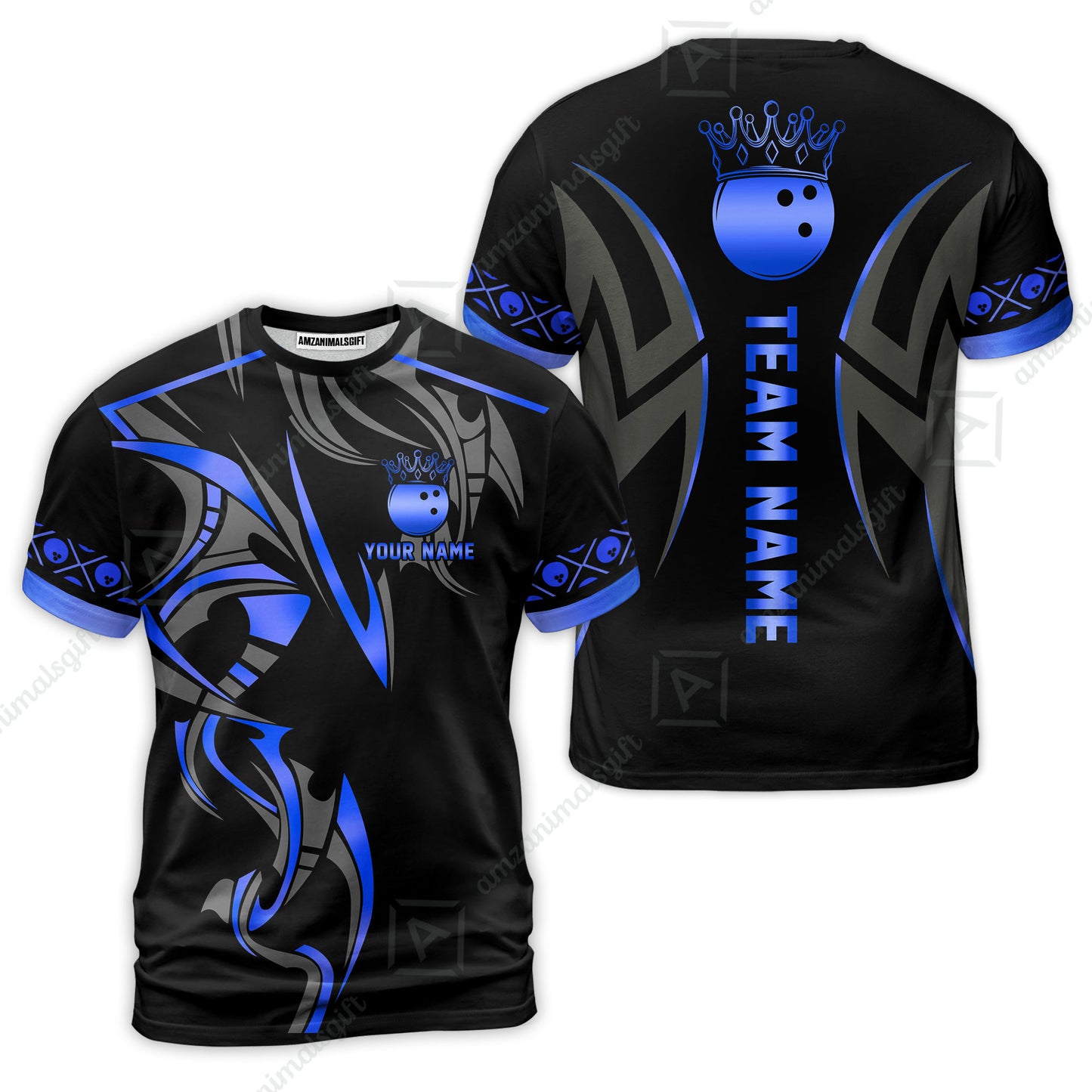 Custom Bowling T-Shirt, Bowling Uniforms Quarter-Zip Polo, Bowling Ball Crown Multicolor Options Personalized Name And Team Name