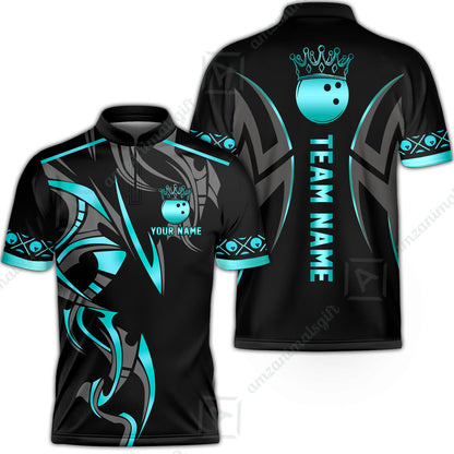 Custom Bowling Jersey, Bowling Uniforms Quarter-Zip Shirt, Bowling Ball Crown Multicolor Options Personalized Name And Team Name