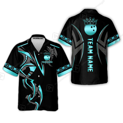 Custom Bowling Hawaiian Shirt, Bowling Uniforms Quarter-Zip Polo, Bowling Ball Crown Multicolor Options Personalized Name And Team Name