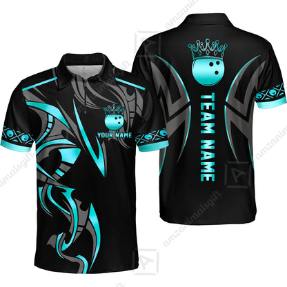 Custom Bowling Quater-Zip Polo Shirt, Bowling Uniforms Quarter-Zip Polo, Bowling Ball Crown Multicolor Options Personalized Name And Team Name