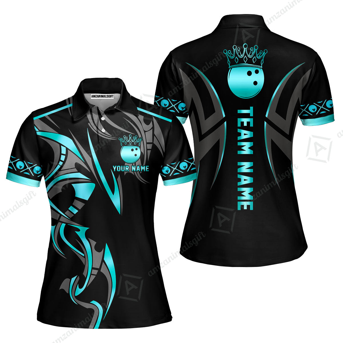 Custom Bowling Women Polo Shirt, Bowling Uniforms Quarter-Zip Polo, Bowling Ball Crown Multicolor Options Personalized Name And Team Name