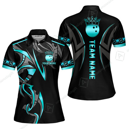 Custom Bowling Women Polo Shirt, Bowling Uniforms Quarter-Zip Polo, Bowling Ball Crown Multicolor Options Personalized Name And Team Name